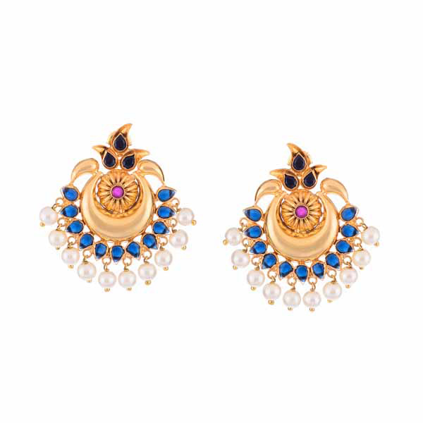 Virtuous white' gold finish jadau set with navratan/pearl inlaid long –  divakaari