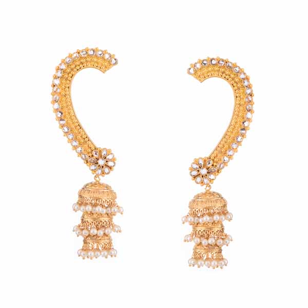 Gold Based Jhumka Earrings with Clustered Beads and Pearl Danglers – Viari